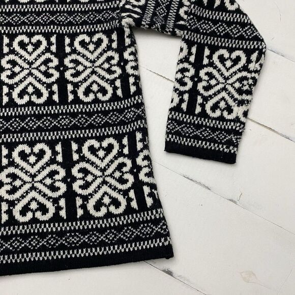 J Jill White Blackcream Nordic Celtic Hearts Wool Blend Sweater Women's Small - Picture 3 of 11